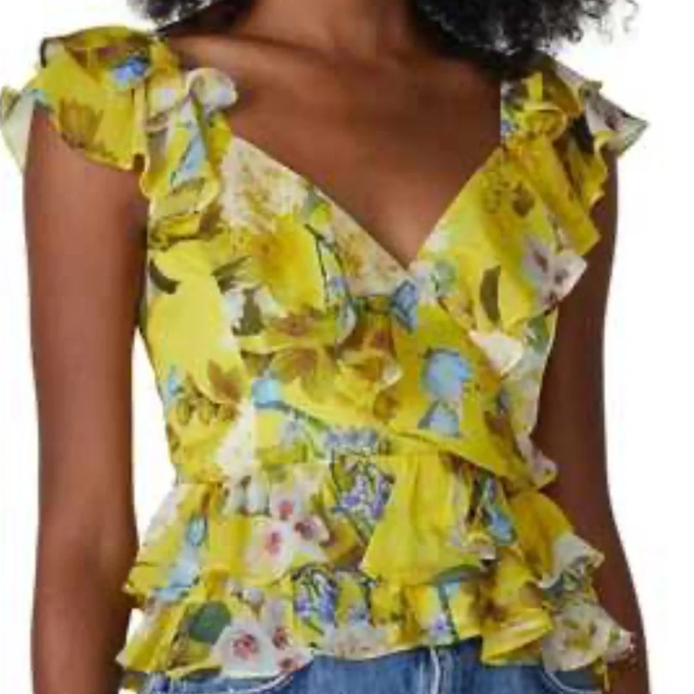 Marissa Webb Blouse Yellow Floral Ruffle Top - Picture 3 of 8